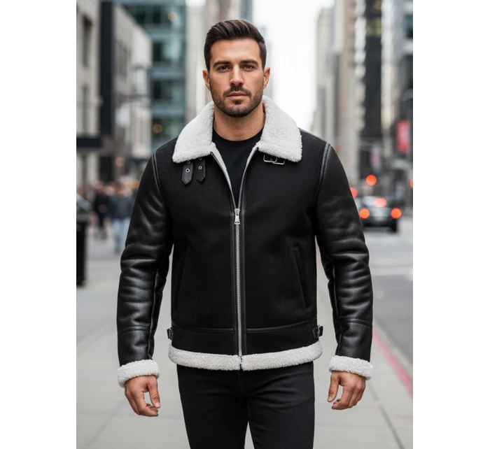 Pánská kožená bunda černá Dstreet TX5085 Pánská kožená bunda černá Dstreet TX5085