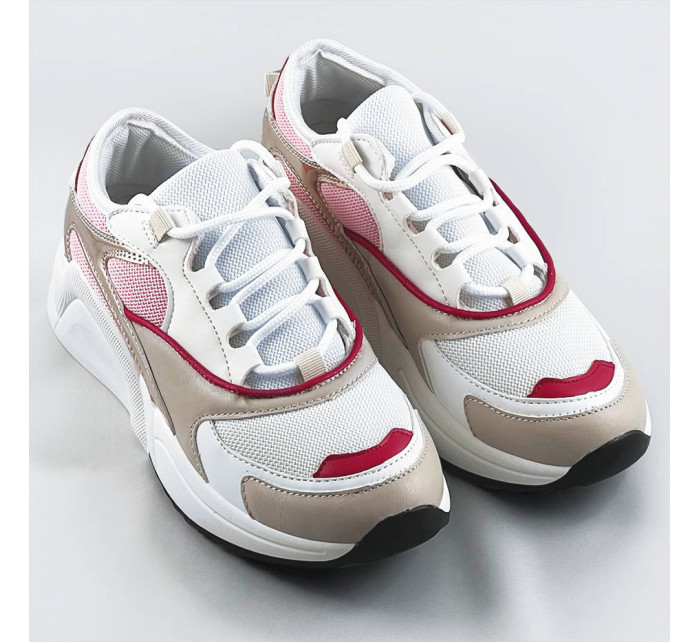 Ružové šnurovacie sneakersy s farebnými vsadkami (6346)