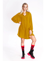 Ann Gissy Dámske šaty horčicovej farby s netopierími rukávmi (XY202118)
