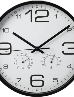NÁSTENNÉ HODINY 30CM S TEPLOMEROM ČIERNE