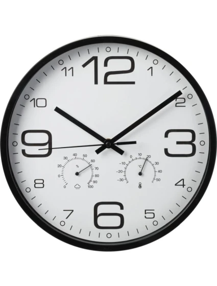 NÁSTENNÉ HODINY 30CM S TEPLOMEROM ČIERNE