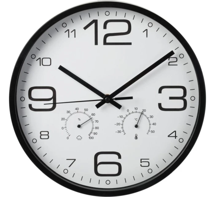 NÁSTENNÉ HODINY 30CM S TEPLOMEROM ČIERNE