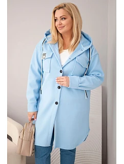 Dámsky plus size kabát s kapucňou a gombíkmi modrý
