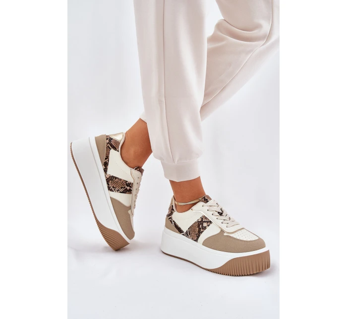 Sneakersy Damskie Na Masywnej Platformie Zwierzęcy Wzór Beżowe Telanila Sneakersy Damskie Na Masywnej Platformie Zwierzęcy Wzór Beżowe Telanila