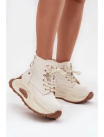 Kožené zateplené dámské kotníčkové boty na platformě model 21711743 světle béžové - Goe