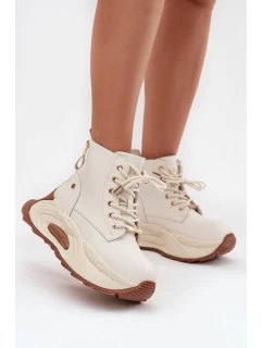 Kožené zateplené dámské kotníčkové boty na platformě model 21711743 světle béžové - Goe