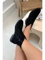 Dámské otevřené kotníkové boty na nízkém podpatku model 21961114 Černé - S.Barski Dámské otevřené kotníkové boty na nízkém podpatku model 21961114 Černé - S.Barski