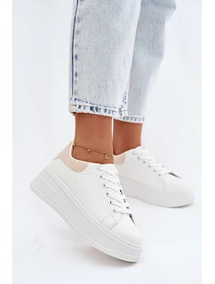 Dámské tenisky na platformě z imitace kůže bílo-bežové Calinae