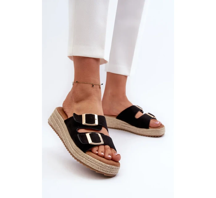 Dámske papuče s opleteným eko semišom čierne Zaloemi