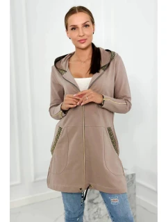 Dámska dlhšia mikina s ozdobnou stuhou 9320 Beige - K-Fashion