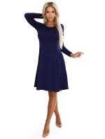 model 21318841 Pohodlné trapézové šaty s dlouhými rukávy tmavě modré - numoco model 21318841 Pohodlné trapézové šaty s dlouhými rukávy tmavě modré - numoco