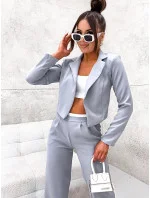 Šedá dámska súprava - krátke sako a široké nohavice (8263) Šedá dámska súprava - krátke sako a široké nohavice (8263)