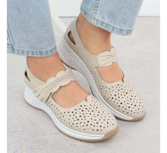 Skórzane na beżowe model 22033926 - Rieker Skórzane na beżowe model 22033926 - Rieker