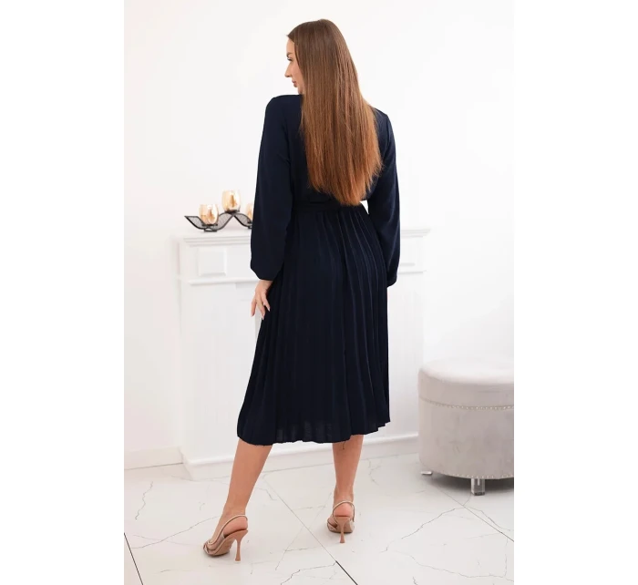 Šaty s viazaným plisovaným lemom námornícka farba