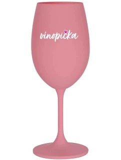 VÍNOPIČKA - ružový pohár na víno 350 ml (biely text)