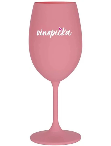 VÍNOPIČKA - ružový pohár na víno 350 ml (biely text)