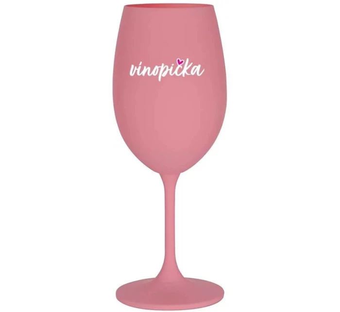 VÍNOPIČKA - ružový pohár na víno 350 ml (biely text)