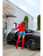 Dámská sexy kožená bunda s kožešinou Červená model 21041666 - In-style Fashion Dámská sexy kožená bunda s kožešinou Červená model 21041666 - In-style Fashion