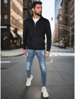 Pánska mikina s golierom čierna FashionStreet BX5885 Pánska mikina s golierom čierna FashionStreet BX5885