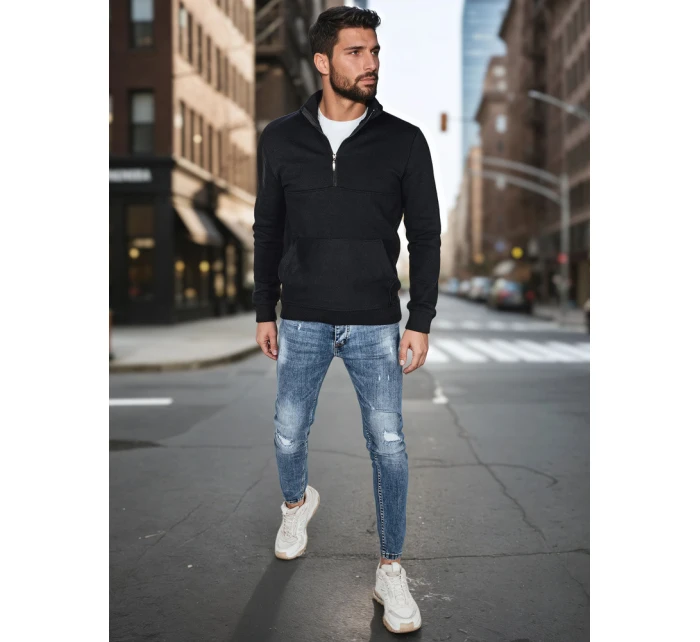 Pánska mikina s golierom čierna FashionStreet BX5885 Pánska mikina s golierom čierna FashionStreet BX5885