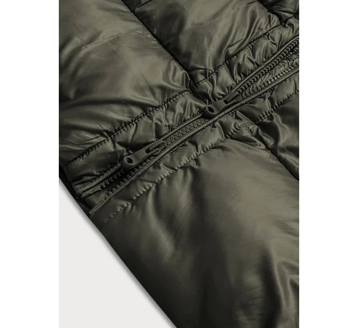 Dlhšia dámska prešívaná zimná bunda khaki (j19-017)