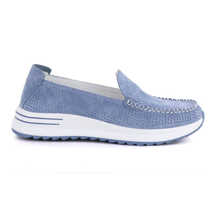 Kožené mokasíny na silné podrážce ažurové modré Jezzi model 22081784 - Hikvision