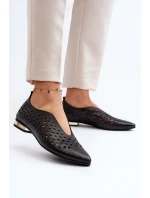 Zazoo 2883 Ażurowe Baleriny Ze Skóry Naturalnej Czarne