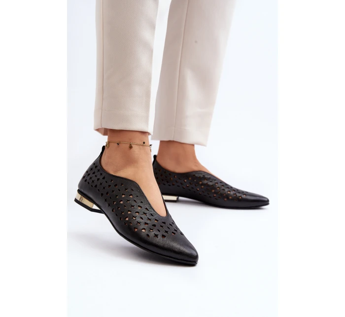 Zazoo 2883 Ażurowe Baleriny Ze Skóry Naturalnej Czarne