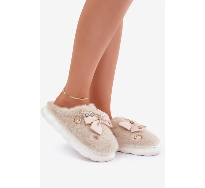 Pantofle S Mašlí A Ozdobami Béžové model 21680837 - Boto