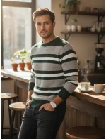 Pánsky pruhovaný sivý sveter FashionStreet WX2262