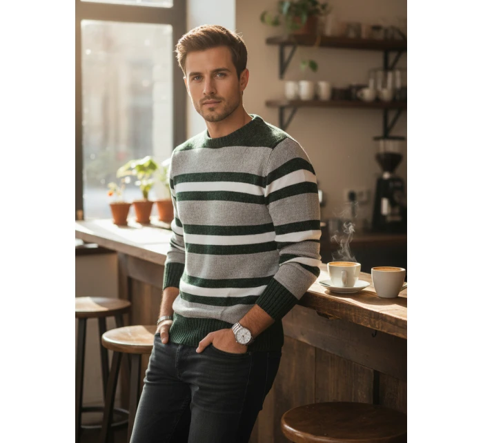 Pánsky pruhovaný sivý sveter FashionStreet WX2262