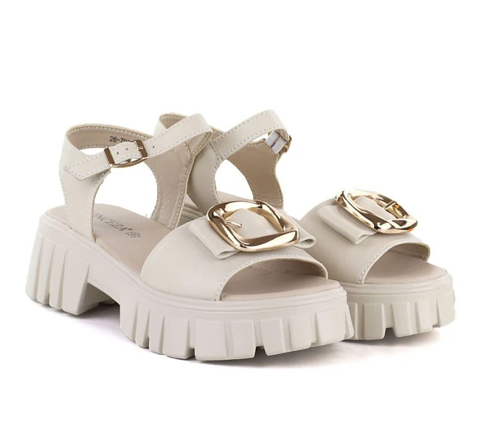 Dámské kožené sandály na platformě se zdobením béžové barvy model 22116387 - VINCEZA