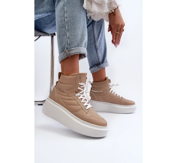 model 21647195 Dámské Kožené Sportovní Boty na Platformě Beige - Zazoo model 21647195 Dámské Kožené Sportovní Boty na Platformě Beige - Zazoo
