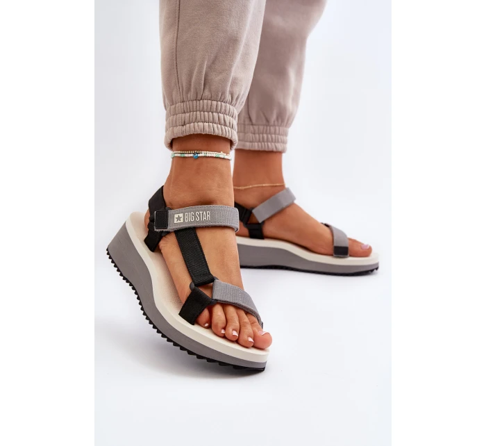 Sandały Damskie Na Platformie I Koturnie Big Star NN274A054 Szare Sandały Damskie Na Platformie I Koturnie Big Star NN274A054 Szare