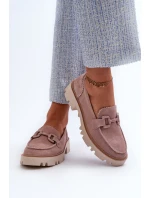 Zamszowe Mokasyny Damskie Z Ozdobą D&A TW117 Różowe