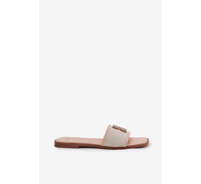 Eleganckie Klapki Damskie Z Ozdobą Na Płaskim Obcasie Beżowe Lovehia Eleganckie Klapki Damskie Z Ozdobą Na Płaskim Obcasie Beżowe Lovehia