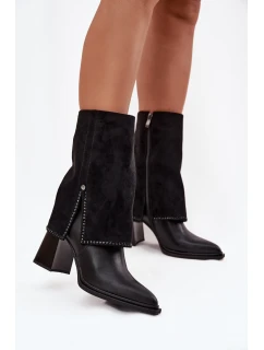 Kožené dámské kotníkové boty na sloupku s  vyhřívané  Černé model 21714685 - Maciejka