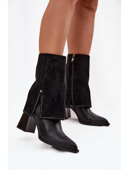 Kožené dámské kotníkové boty na sloupku s  vyhřívané  Černé model 21714685 - Maciejka