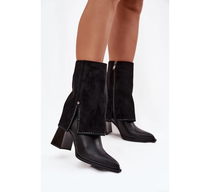 Kožené dámské kotníkové boty na sloupku s  vyhřívané  Černé model 21714685 - Maciejka