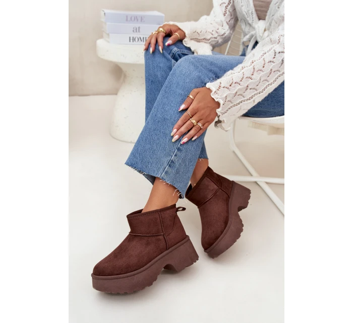 Dámske nízke zateplené snehové topánky Mavelle s kožušinou - hnedé Dámske nízke zateplené snehové topánky Mavelle s kožušinou - hnedé