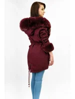 Bavlnená bunda typu parka vo vínovej farbe s kožušinou (xw805x)