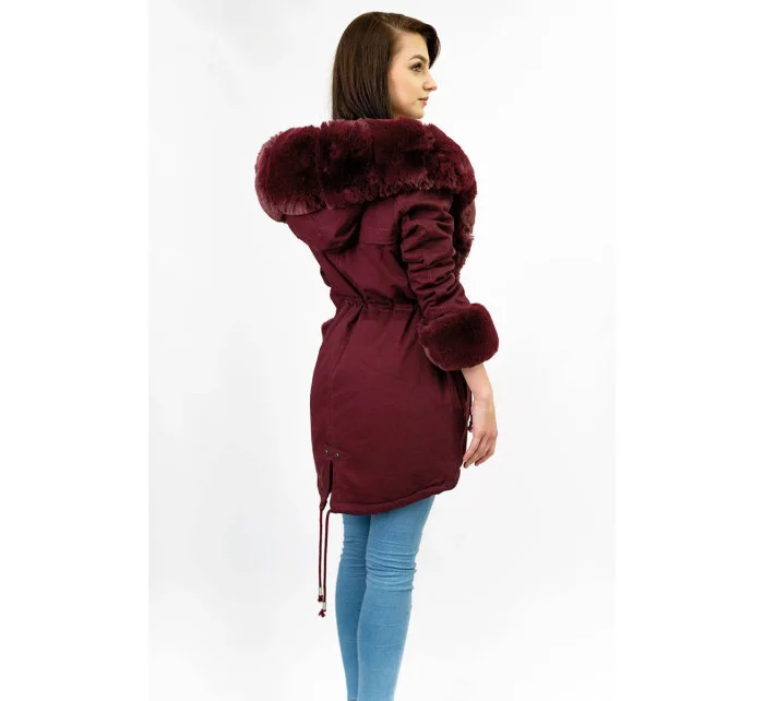 Bavlnená bunda typu parka vo vínovej farbe s kožušinou (xw805x)