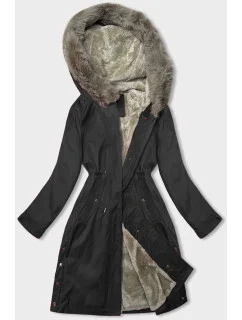 Čierna dámska bunda s kožušinovou podšívkou (5M3180-392)