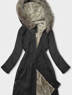 Čierna dámska bunda s kožušinovou podšívkou (5M3180-392)