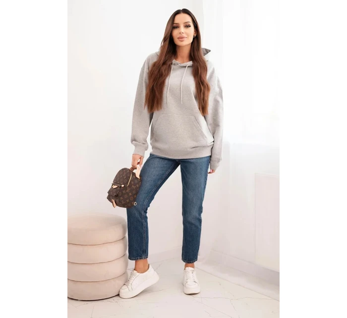 Dámská mikina s kapucí a klokaní kapsou bavlněná šedá