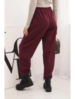 Elegantné nohavice s vysokým pásom a viazaním v páse vo vínovej farbe Elegantné nohavice s vysokým pásom a viazaním v páse vo vínovej farbe