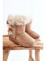 Dziecięce Ocieplane Botki Z Kokardkami Śniegowce Jasnobeżowe Funky Dziecięce Ocieplane Botki Z Kokardkami Śniegowce Jasnobeżowe Funky