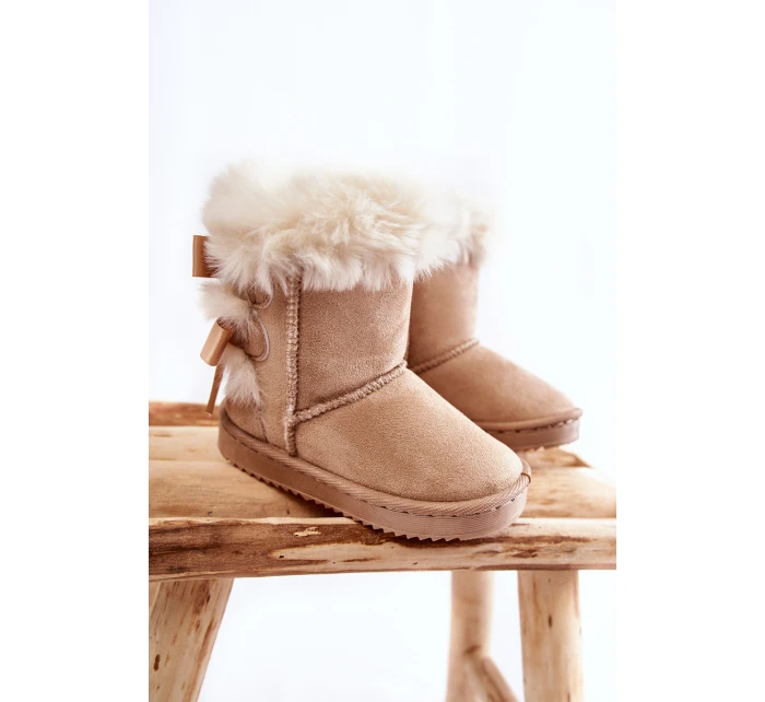 Dziecięce Ocieplane Botki Z Kokardkami Śniegowce Jasnobeżowe Funky Dziecięce Ocieplane Botki Z Kokardkami Śniegowce Jasnobeżowe Funky