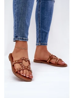 Zdobione Płaskie Klapki Damskie Camel Adivrae