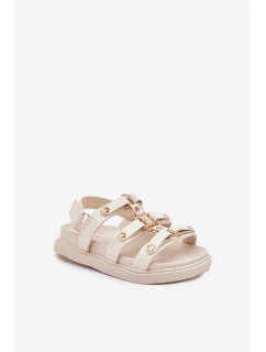 Dziewczęce Sandałki Ze Złotym Detalem Beżowe Lunessa
